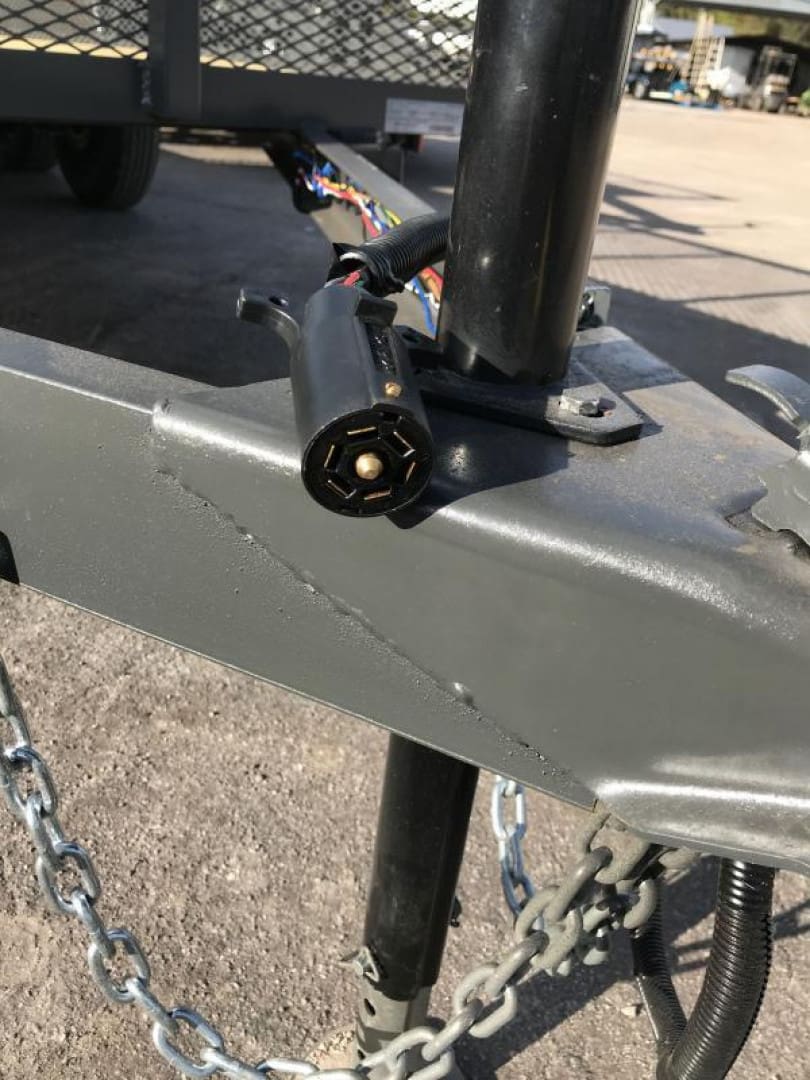 Close-up of trailer hitch assembly.