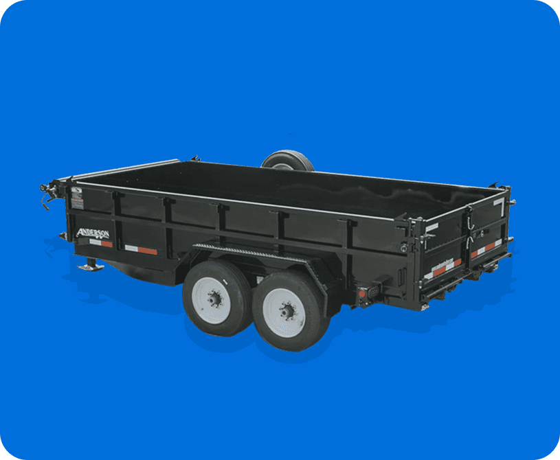Black dual-axle dump trailer