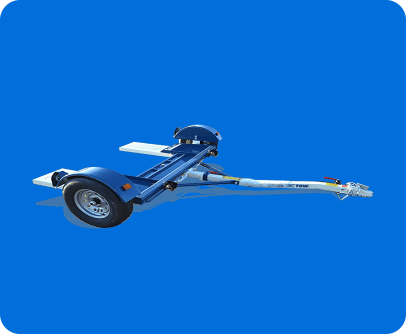 single-axle boat trailer on blue background