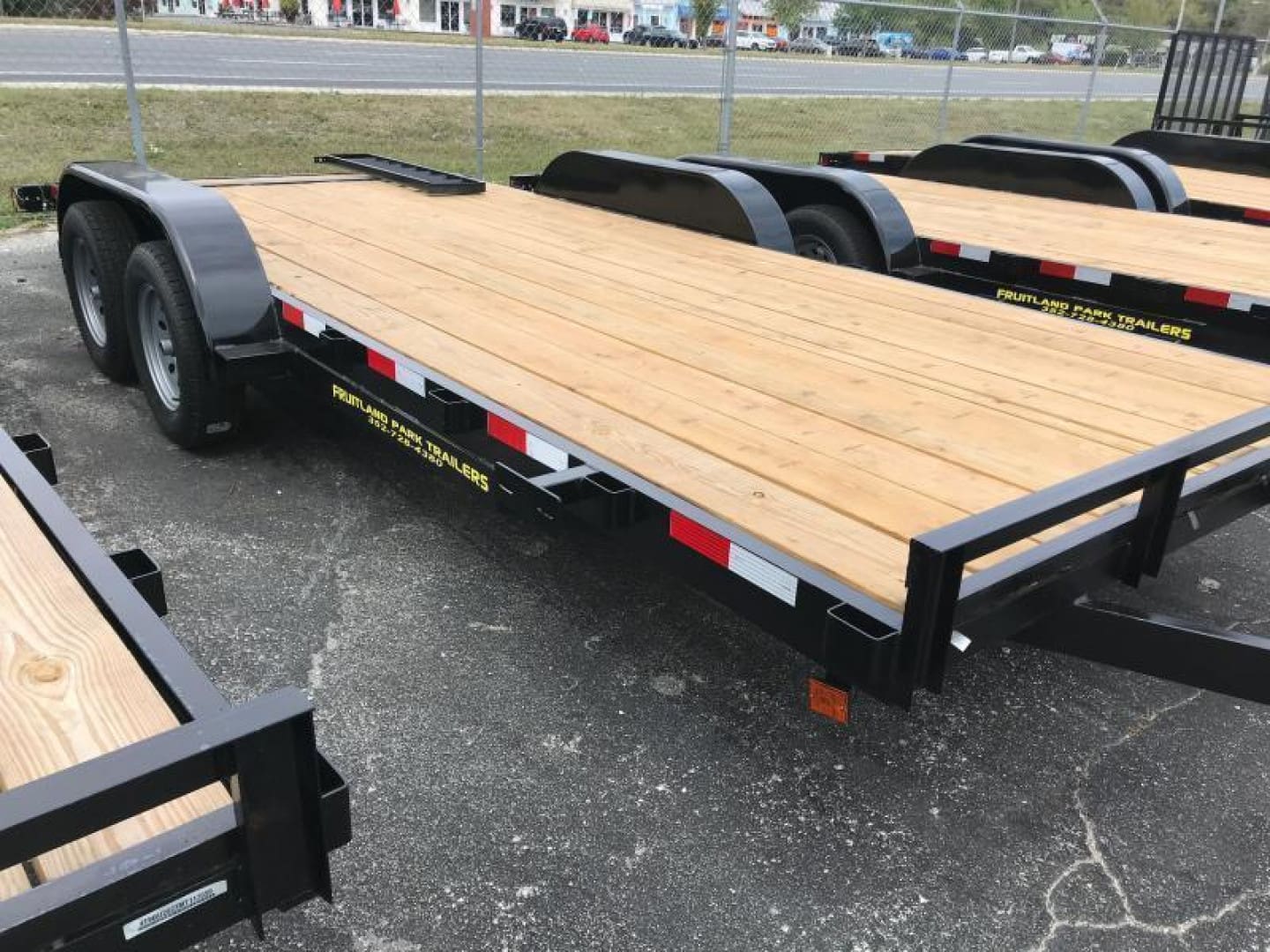 Flatbed trailer with wooden deck