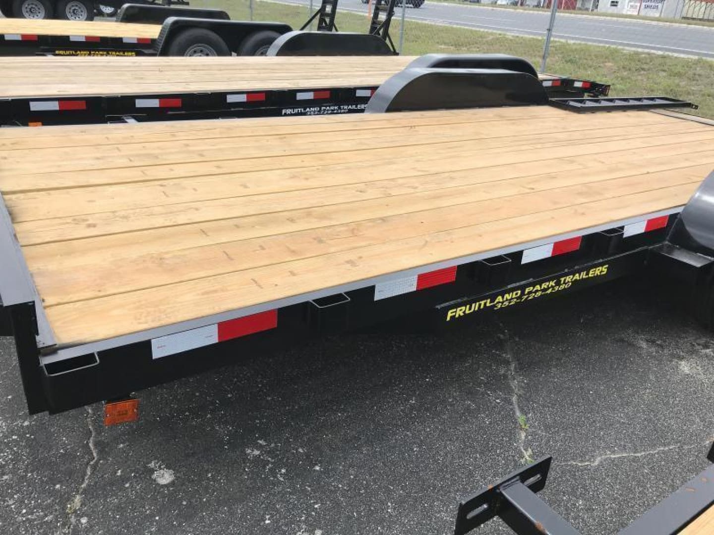 Flatbed trailer with wooden deck