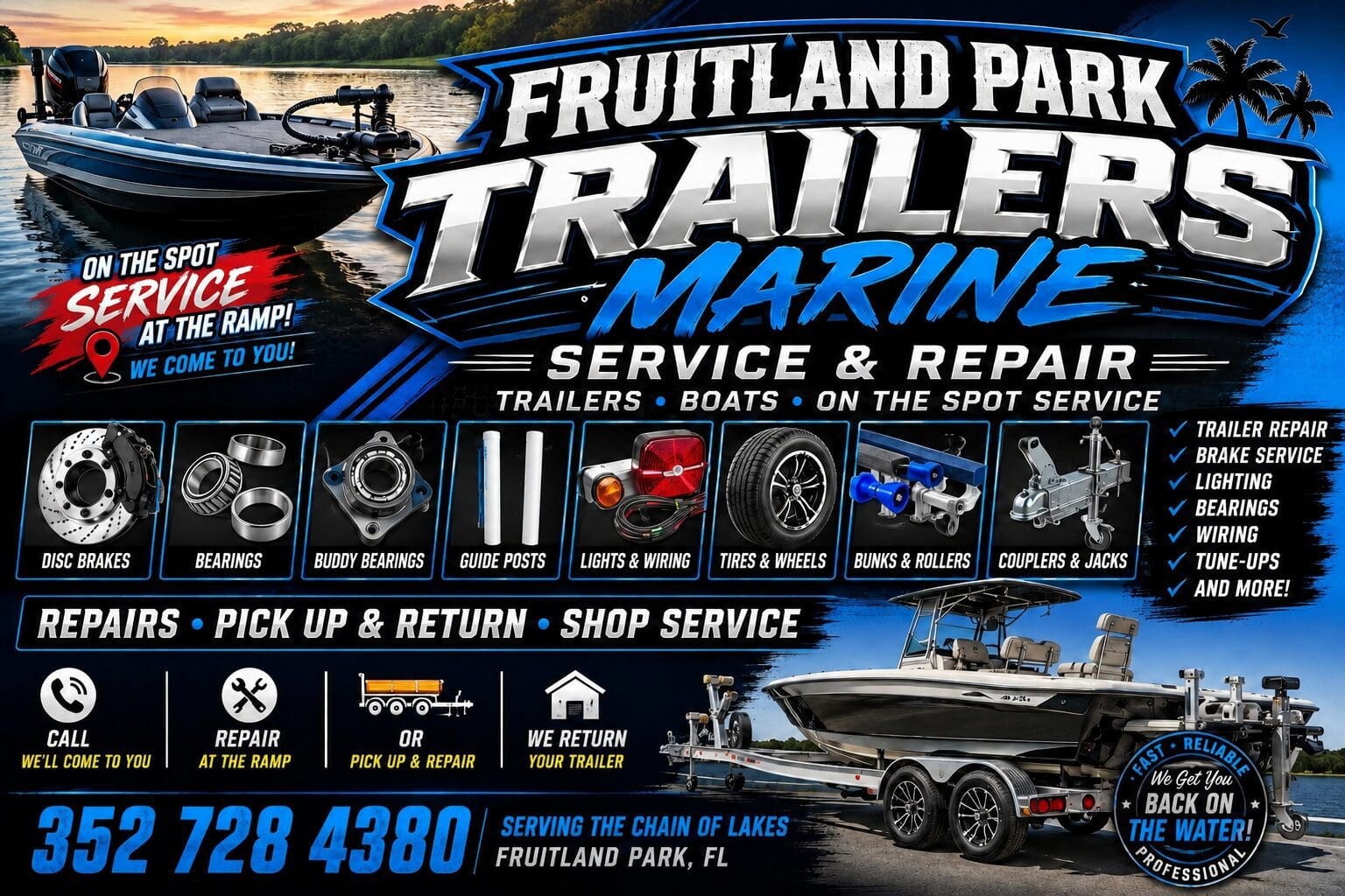 Boat and trailer repair service advertisement