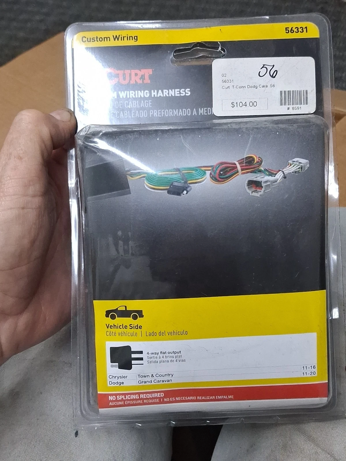 Curt 56331 Tow Wiring Harness for 11-2016 Chrysler Town & Country, 11-17 Caravan
