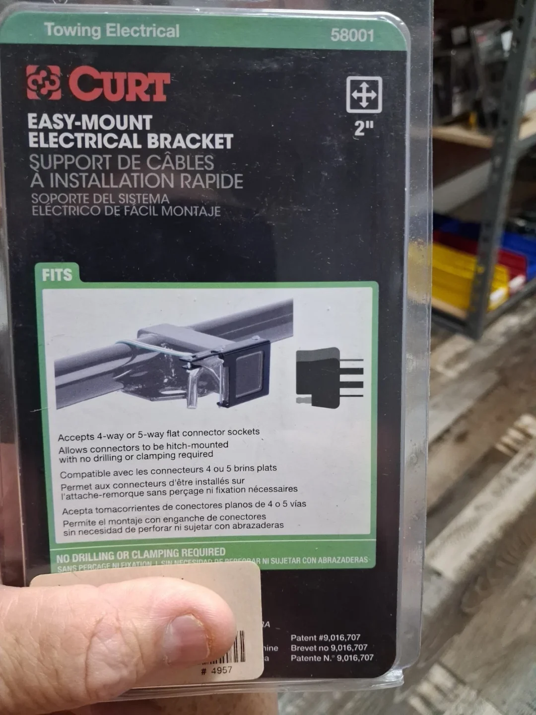 CURT 58001 Easy-Mount Electrical Bracket 2" Fits 4 or 5 Wat Connector (S)